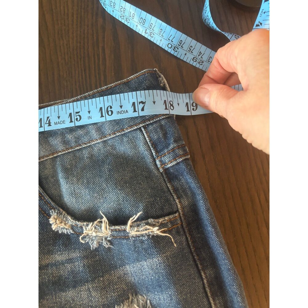 Distressed Jeans Blue Patchwork Denim Straight Leg - image 7